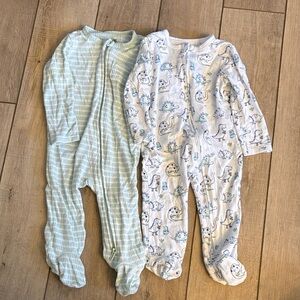 Little Me Striped Blue and Dinosaur Print Footies